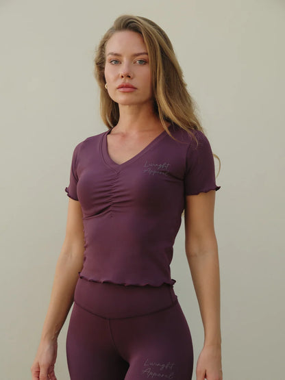 LFA Berry Ultra Flex Ruche V Neck Top