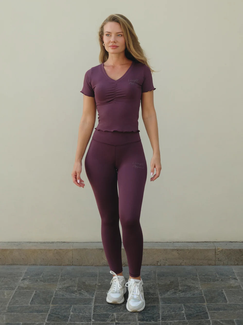 LFA Berry Ultra Flex Ruche V Neck Top