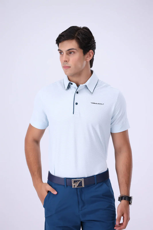 AGUILA NECTAR PALE BLUE C STRIPE GOLF POLO