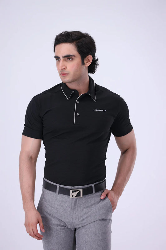 AGUILA NECTAR COAL BLACK C STRIPE GOLF POLO