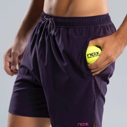 NOX Men's Pro Blackberry Shorts side pocket detail with padel ball